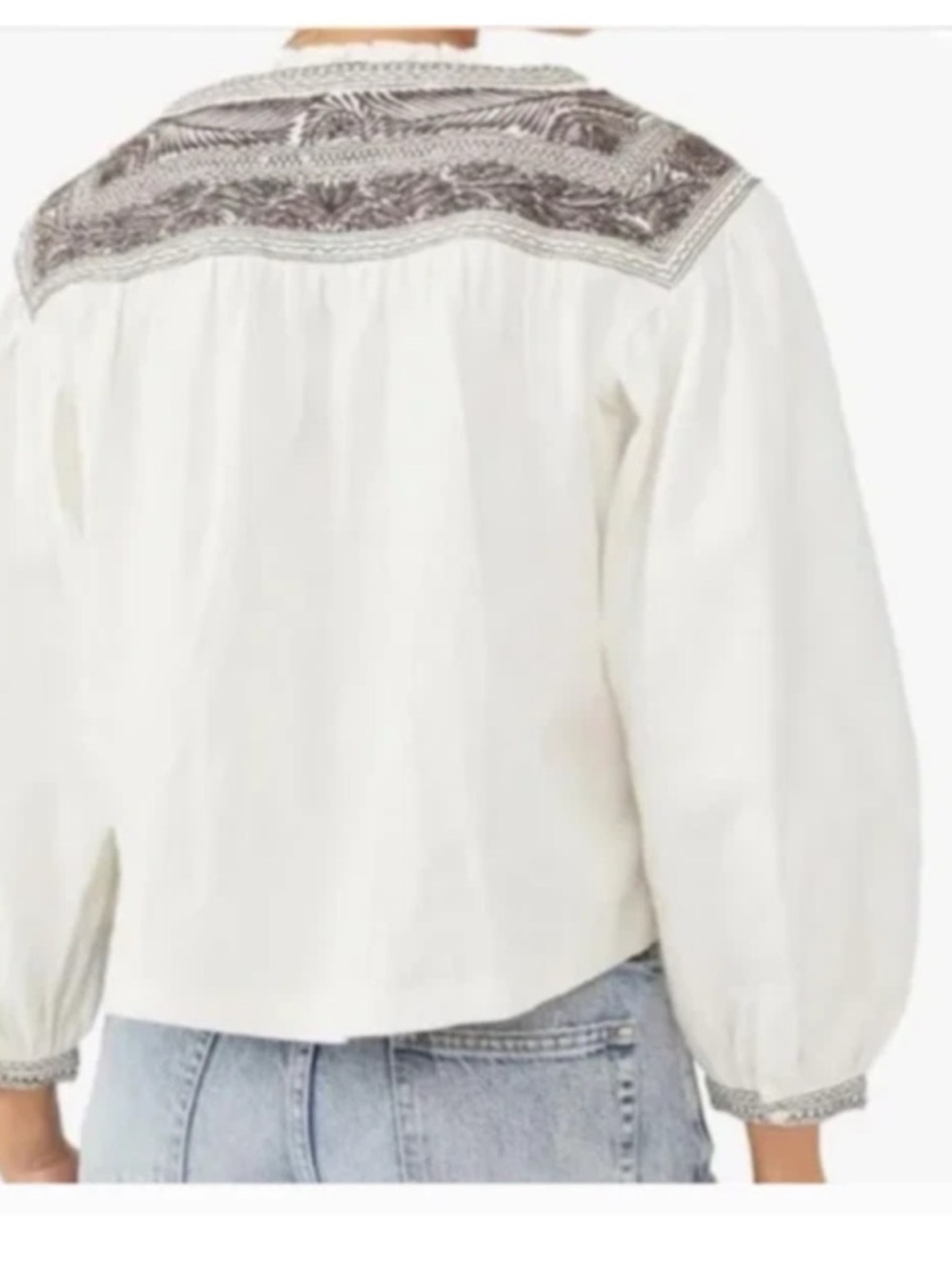 Free People Iggie Embroidered Peasant Blouse Ivory / Black Bean S NWT - Picture 3 of 11